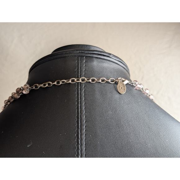 Robert Rose Pink Jadeite Quartz Chip Pink Glass Bead Double Strand Necklace - Picture 7 of 8